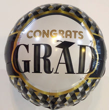 Cargar imagen en el visor de la galería, Globo grande color negro con dorado cuadros Congrats Grad
