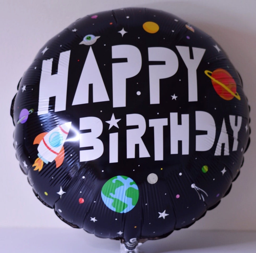 Globo grande color negro estilo espacial Happy Birthday