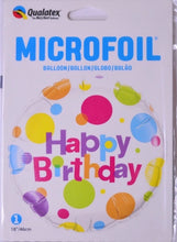 Cargar imagen en el visor de la galería, Globo grande color blanco con círculos y letras multicolor Happy Birthday
