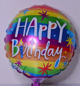 Globo mediano rayas multicolor Happy Birthday