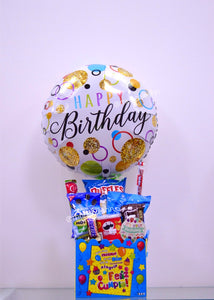 Caja grande Feliz Cumple con snacks y globo grande Happy Birthday