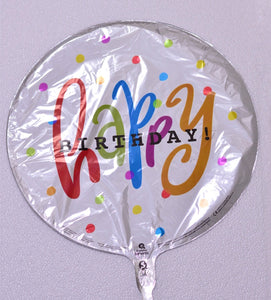 Globo grande gris puntitos multicolores Happy Birthday