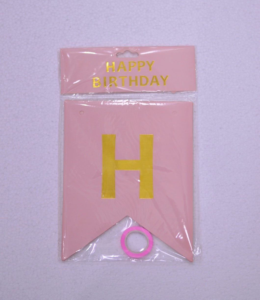 Banner grande Happy Birthday rosado letras doradas