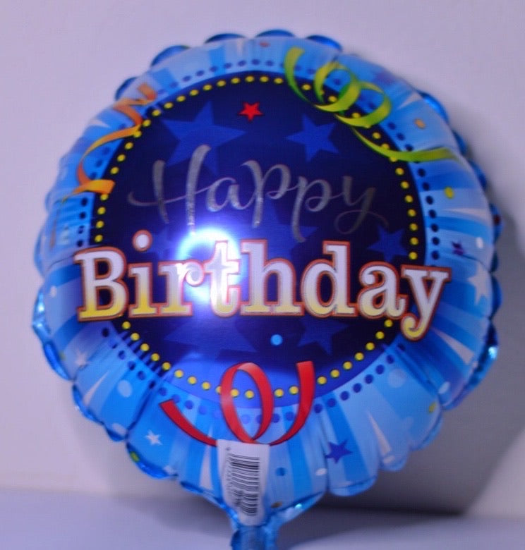 Globo mediano color azul con cintas Happy Birthday