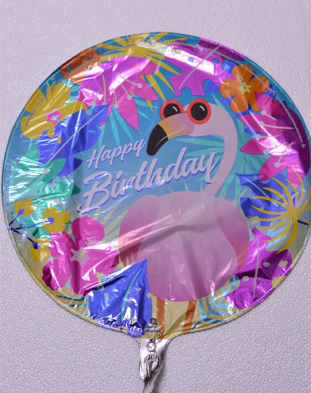 Globo grande azul palmeras flamingo con lentes Happy Birthday