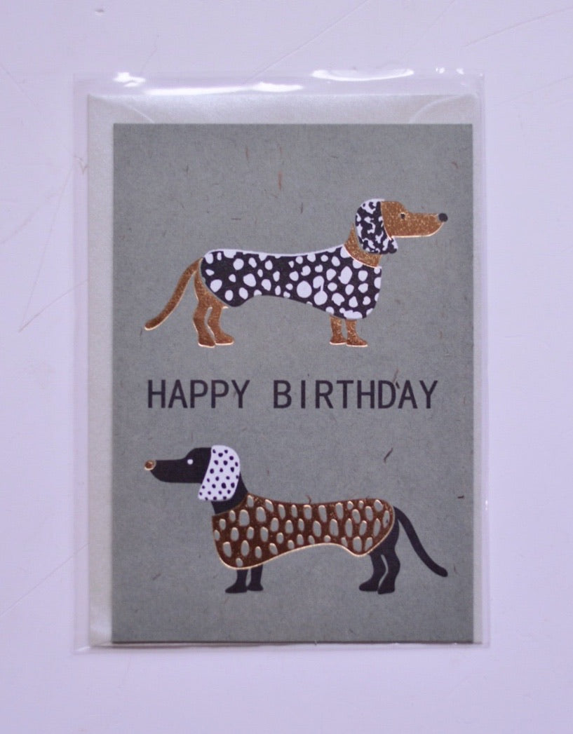 Tarjeta pequeña gris happy birthday perros