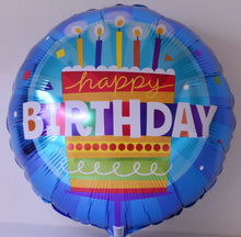 Cargar imagen en el visor de la galería, Globo grande color azul con pastel y velas Happy Birthday
