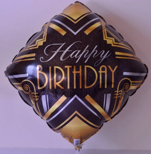 Globo grande forma de rombo negro con dorado Happy Birthday