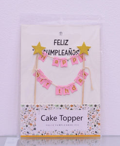 Cake Topper rosado Happy Birthday