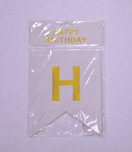 Banner grande Happy Birthday blanco letras doradas
