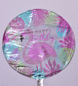 Globo grande palmeras flamingo rosado Happy Birthday