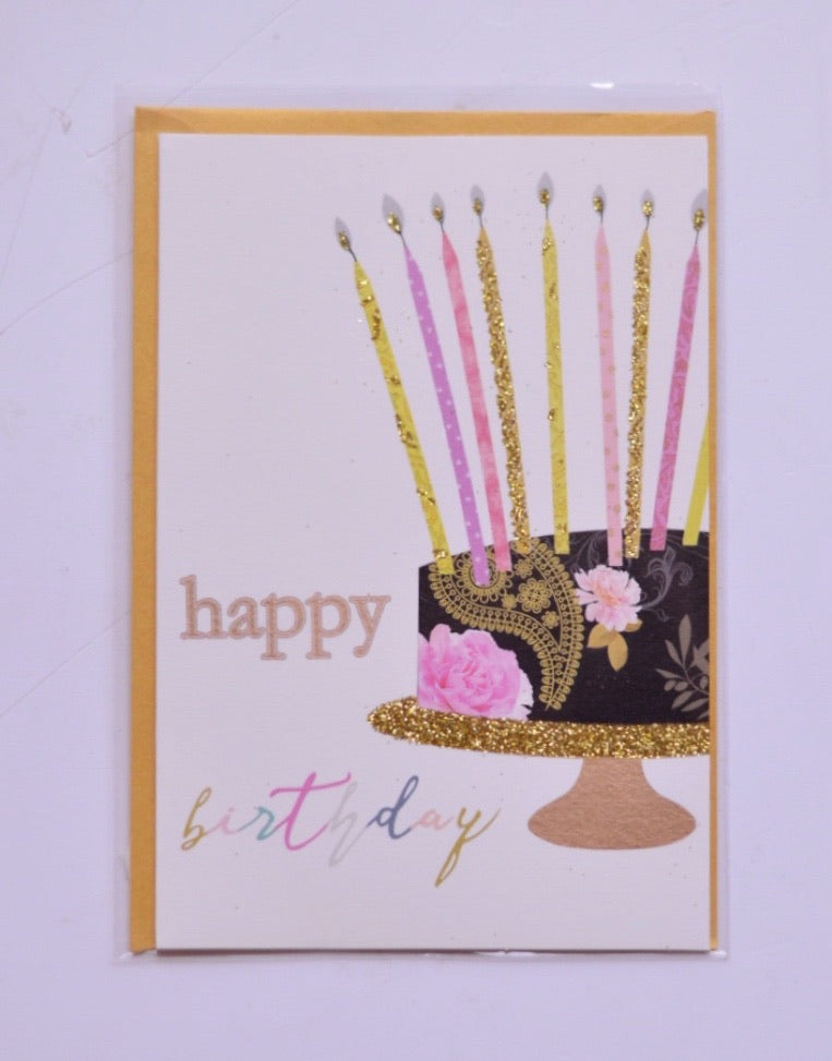 Tarjeta pequeña happy birthday pastel velas