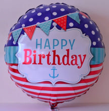 Cargar imagen en el visor de la galería, Globo grande color azul con rojo estilo marinero Happy Birthday
