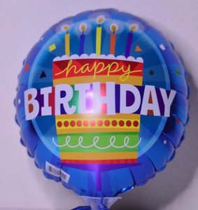 Globo mediano color azul diseño pastel con velas Happy Birthday