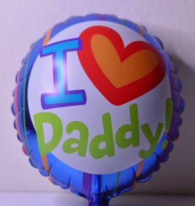 Globo mediano blanco con azul letras azul con verde I ♥️ Daddy!